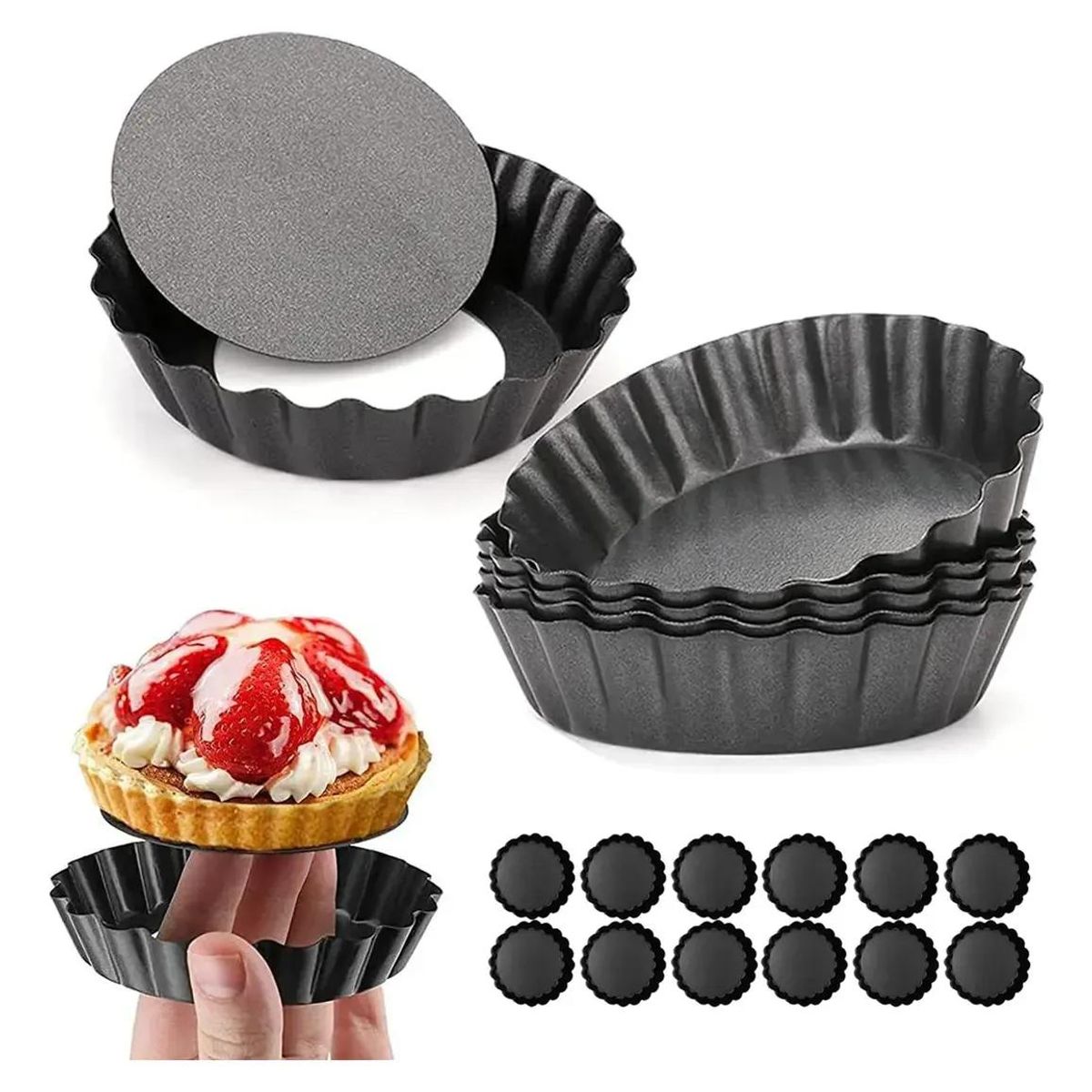 GENERICO - Set 12 Moldes Mini Tartaletas 10cm Desmontables Reutiliz