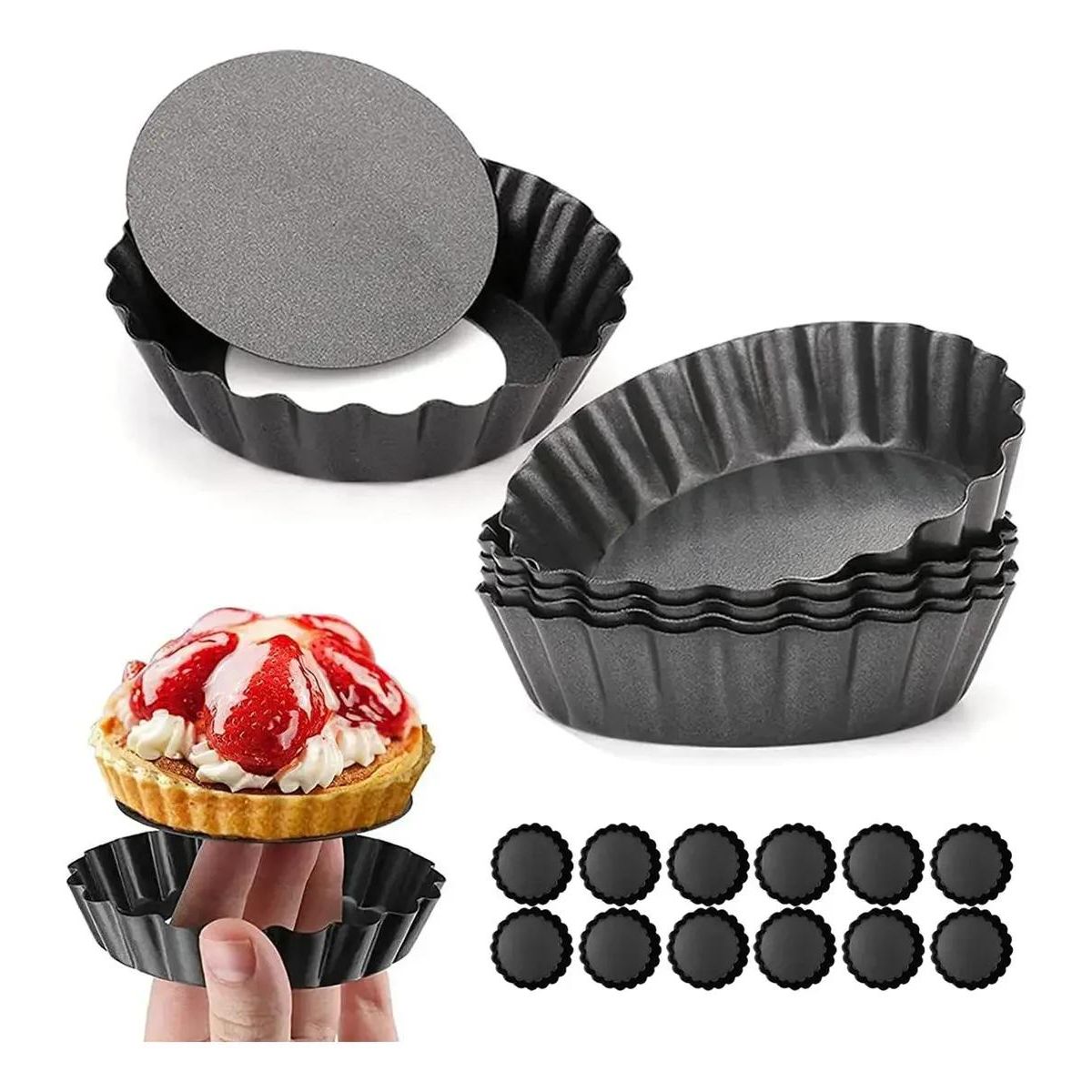 GENERICO - Set 12 Moldes Mini Tartaletas 10cm Desmontables Reutiliz