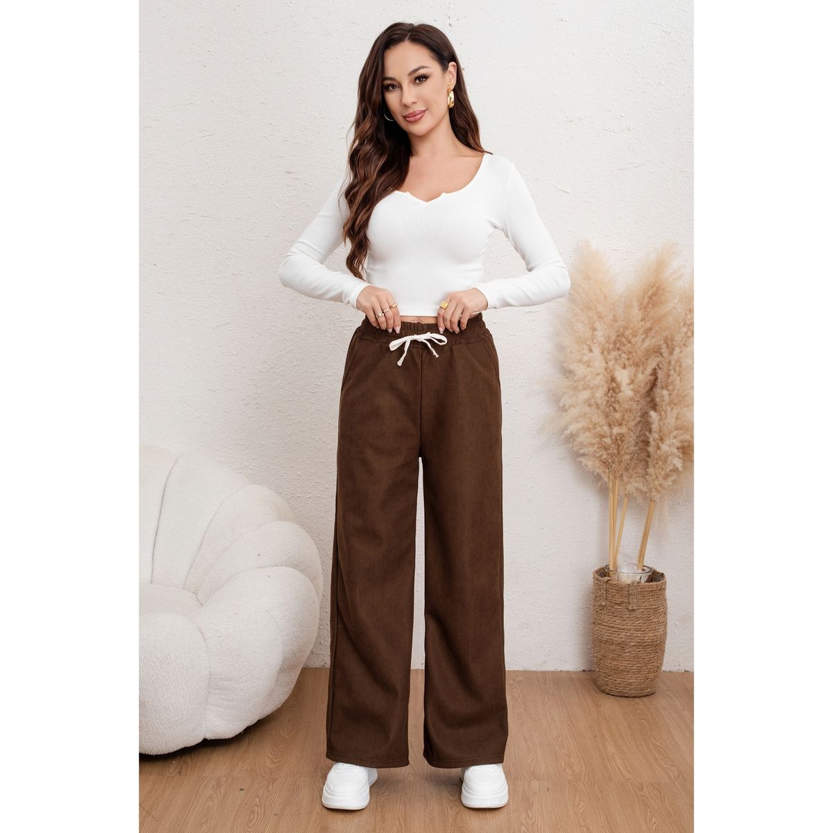 LIKE SHOP - Pantalón Ancho Mujer Cotelé Invierno Forro Interior Polar 7163