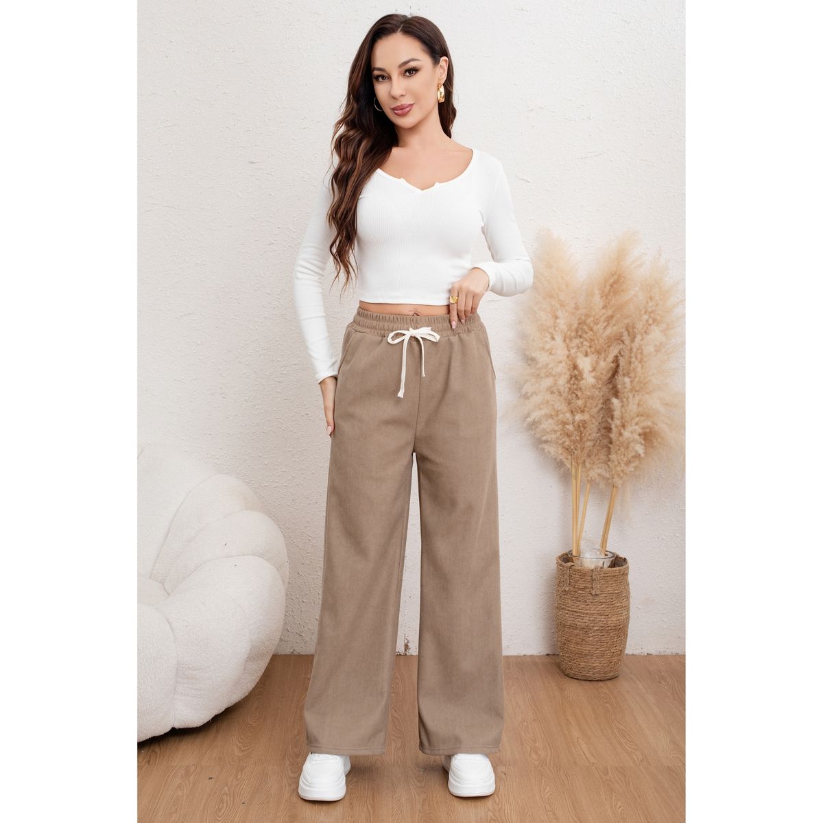 LIKE SHOP - Pantalón Ancho Mujer Cotelé Invierno Forro Interior Polar 7163