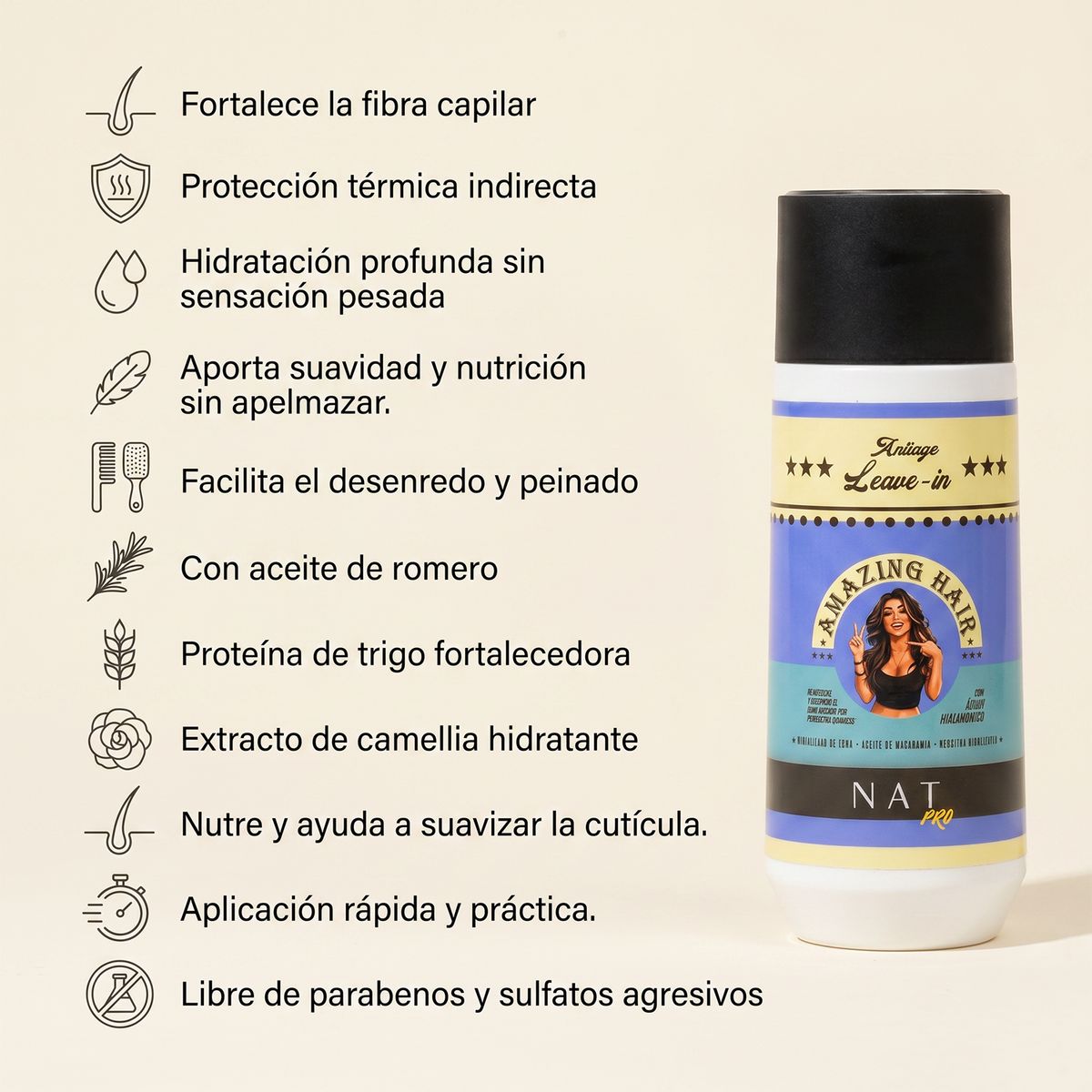 NAT PRO - Leave In Hidratante Antifrizz 200ml NAT PRO
