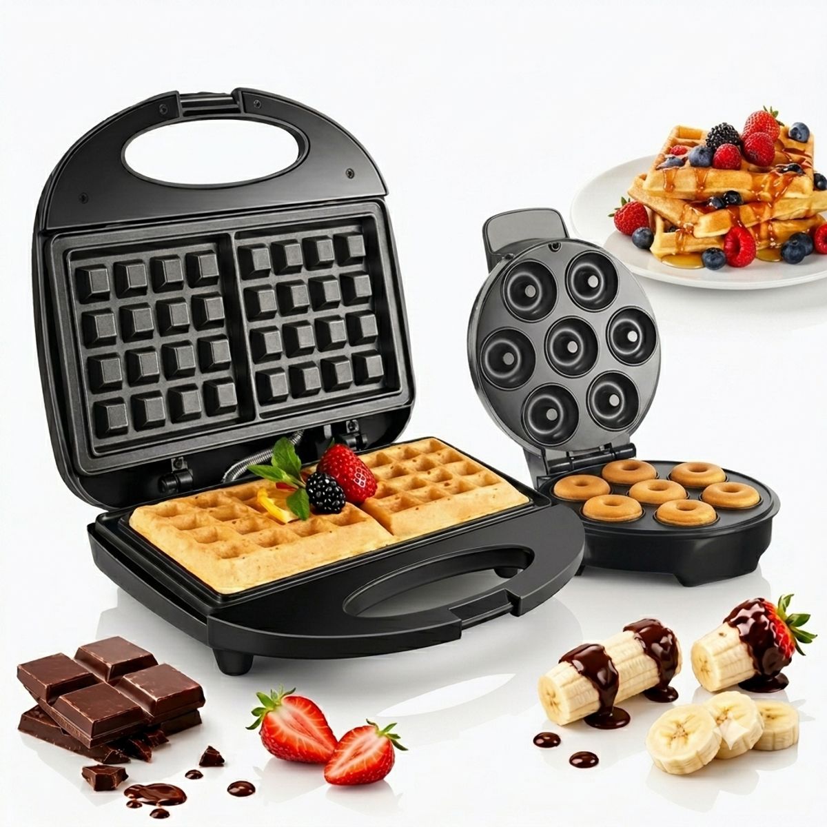 IRM - Waflera Cuadrada Donas Mini Maquina Pack Reposteria Combo Dos En Uno Postres FIGOIMPORT