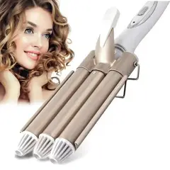 GEMEI - Ondulador Rizador De Pelo Profesional 3 Barriles Triple Color Blanco con dorado