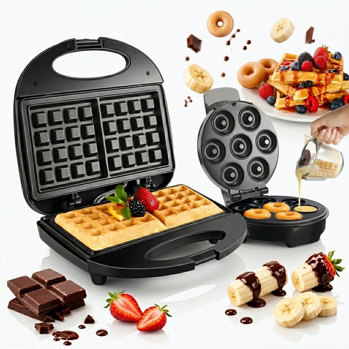IRM - Maquina Wafles Cuadrada Donas Mini Combo Reposteria Hogar Moldes Doble Pack R&L Group