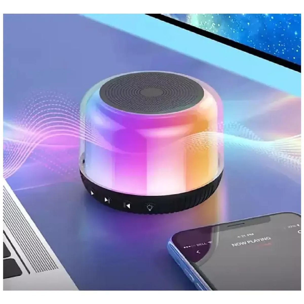 GENERICO - Mini parlante Bluetooth con luces LED de colores