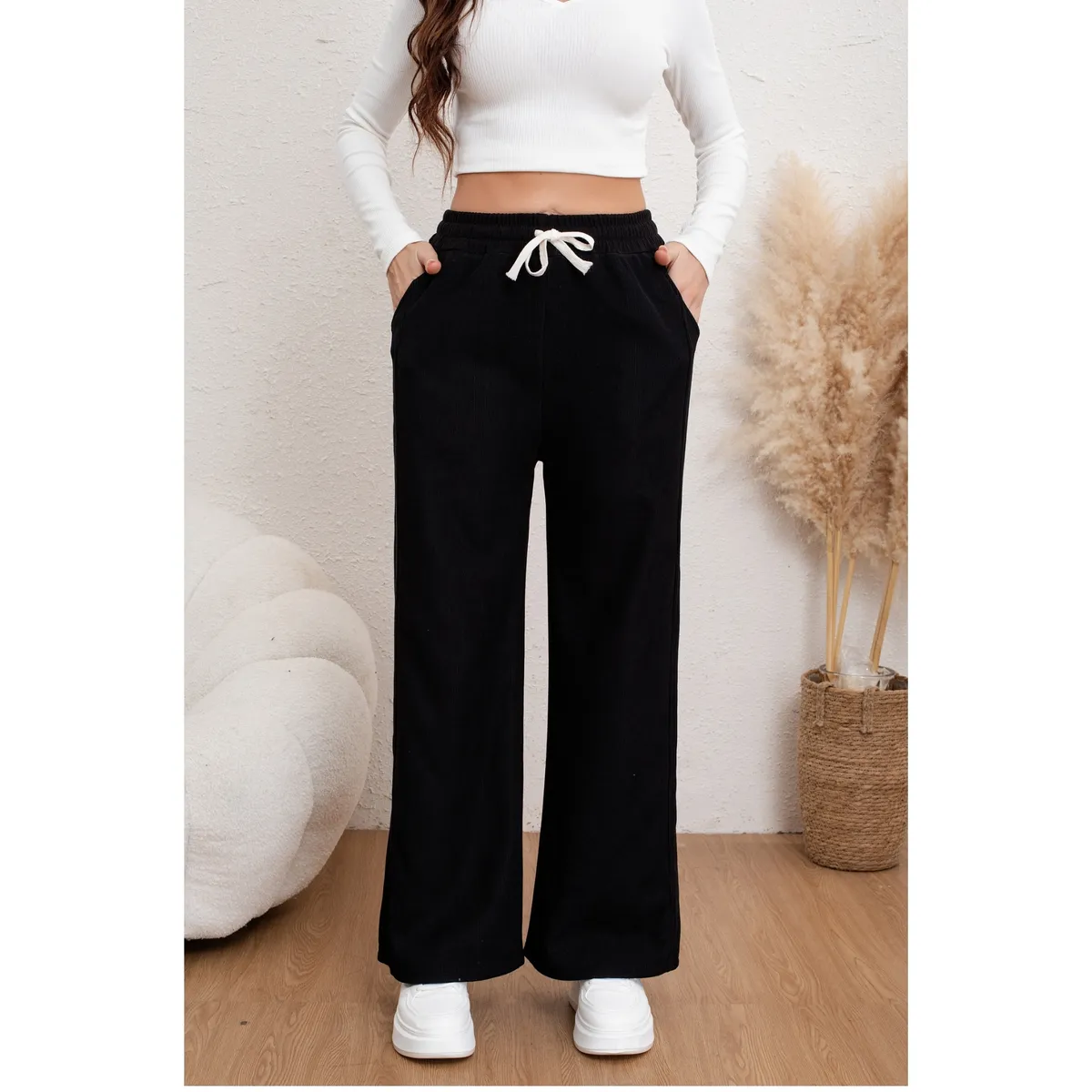 LIKE SHOP - Pantalón Ancho Linea Mujer Cotelé Invierno Forro Interior Polar 7164