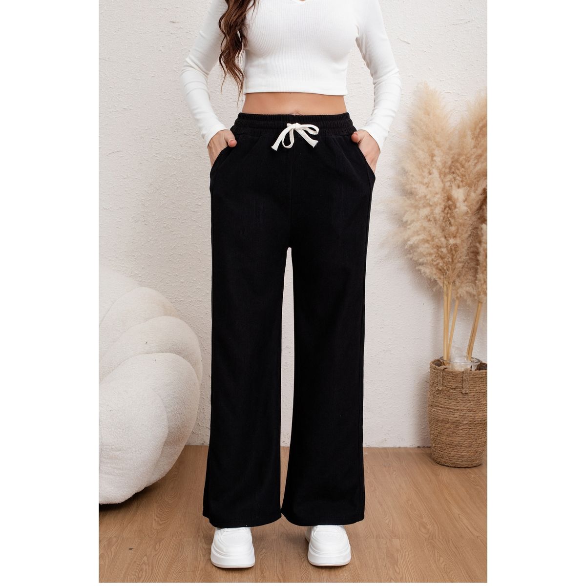 LIKE SHOP - Pantalón Ancho Linea Mujer Cotelé Invierno Forro Interior Polar 7164