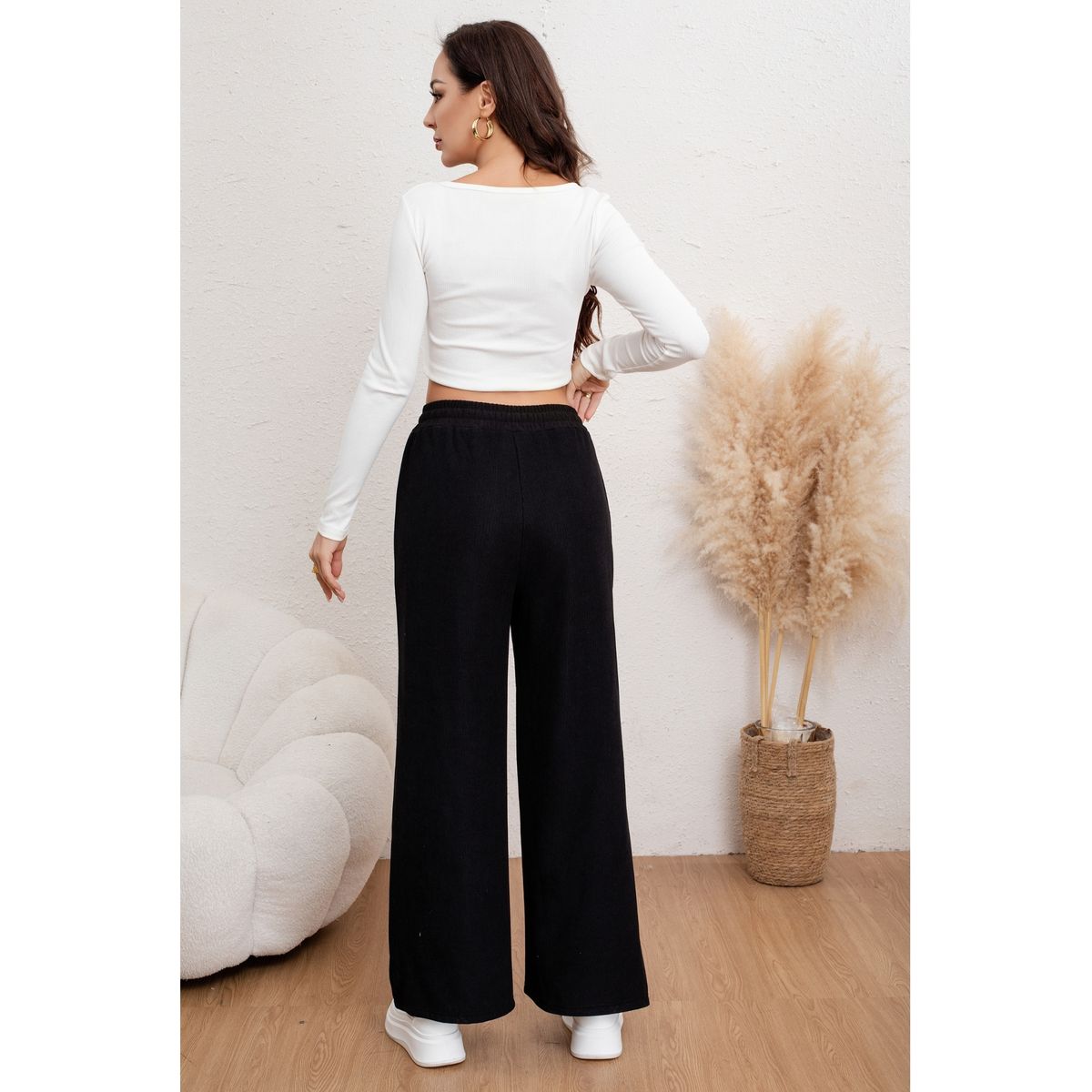 LIKE SHOP - Pantalón Ancho Linea Mujer Cotelé Invierno Forro Interior Polar 7164