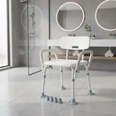 GENERICO - Silla de ducha ajustable con respaldo y reposabrazos