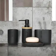GENERICO - Set de Accesorios de Baño Modernos 4 Piezas Resina Bambú
