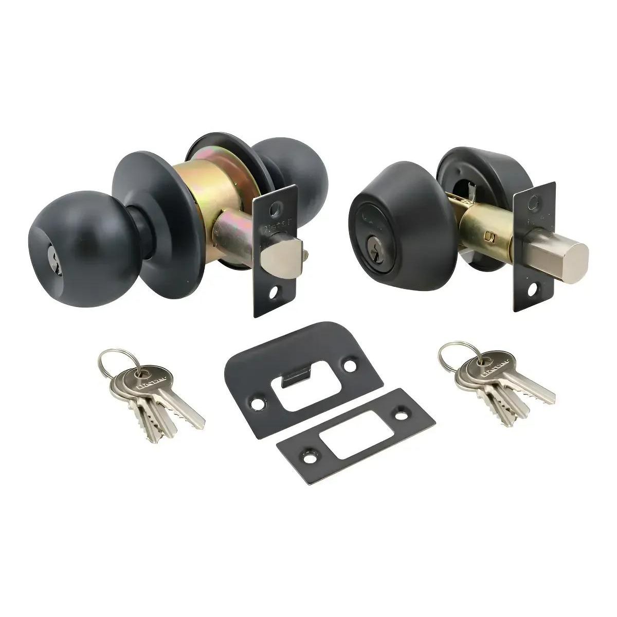 GENERICO - Kit Cerradura Cilíndrica y Cerrojo Tubular para Puertas