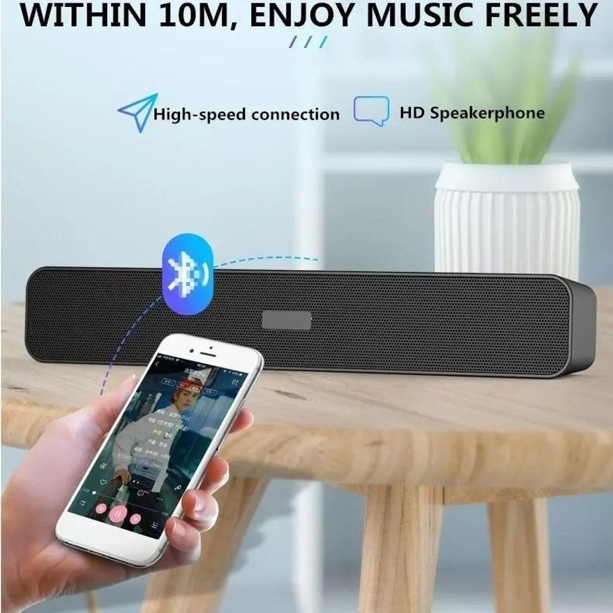 GENERICO - Barra de sonido Bluetooth negra con parlante integrado
