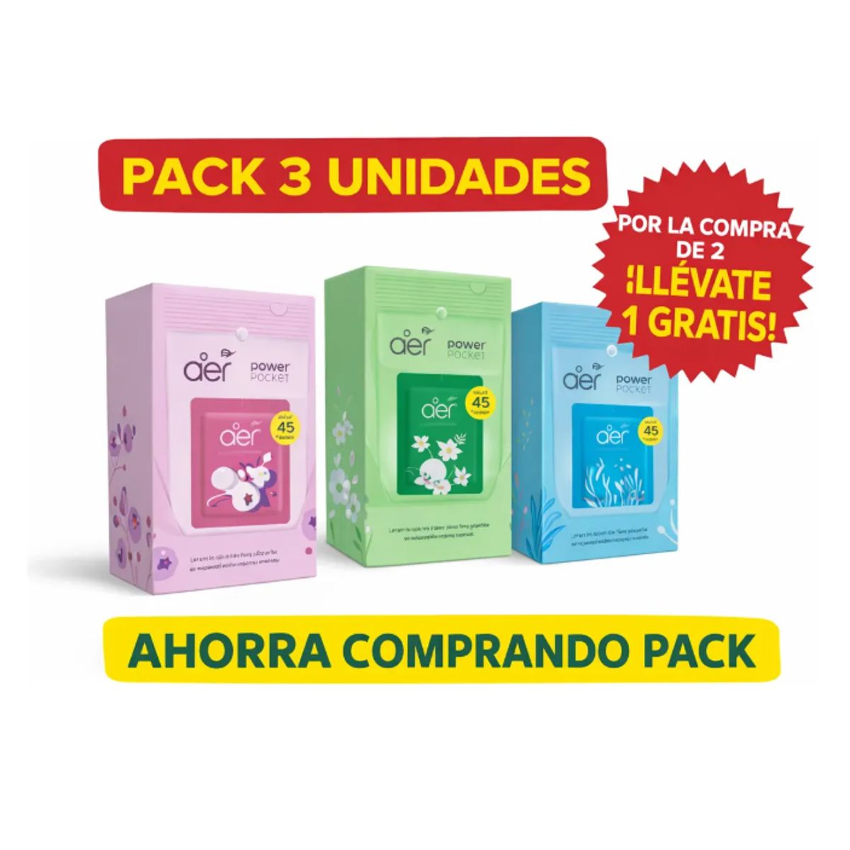 GENERICO - Pack de 3 Aromatizantes Ambientales Aer Power Pocket Aromas Surtidos Godrej