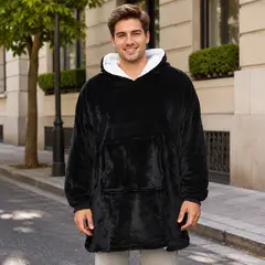 ORGANIZA2 - Polerón de Invierno Plush con Capucha Color Negro