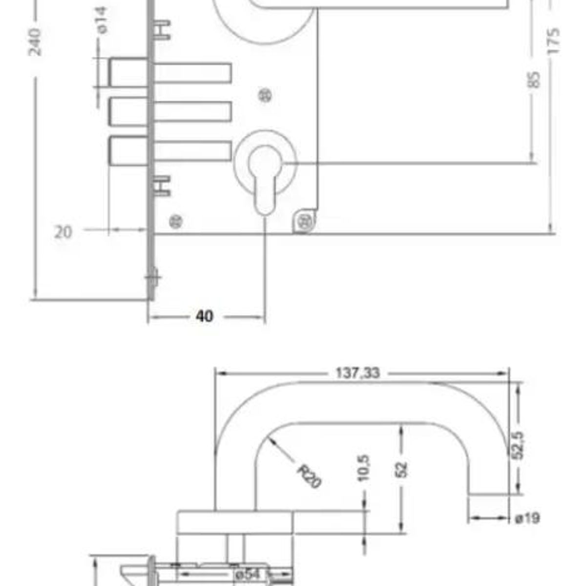 GENERICO - Cerradura embutida B40 para oficina o dormitorio gris