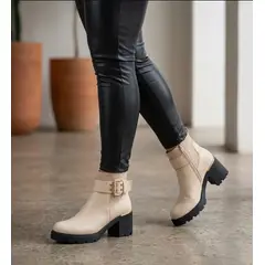 SNOOPY - Botines Mujer color Beige Taco medio con Plataforma M668. Horma Pequeña