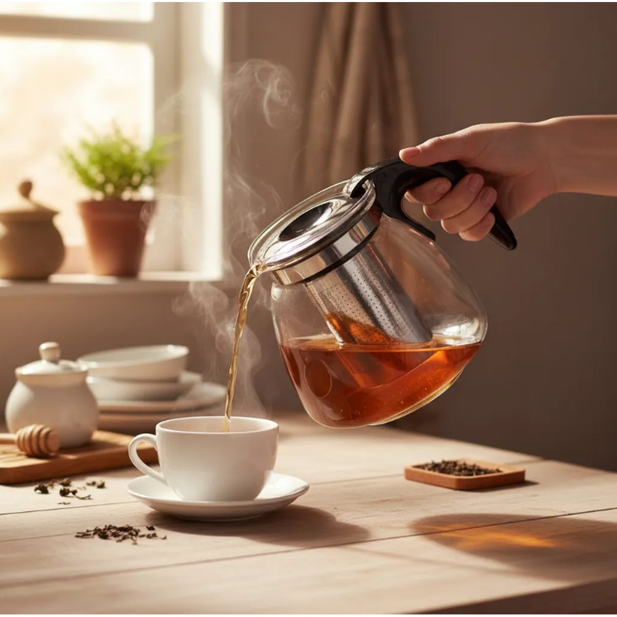 GENERICO - Tetera De Vidrio Con Infusor De Acero Inoxidable 1100ml