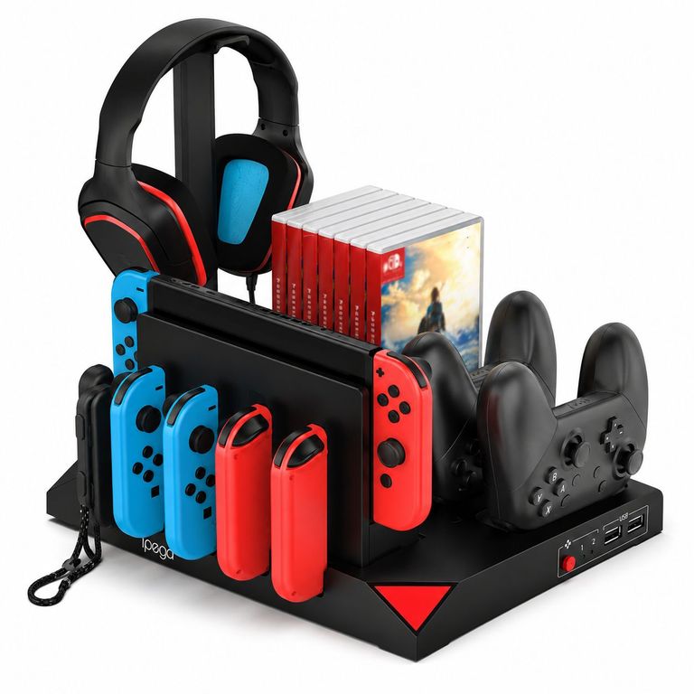 ACTUAL Base Vertical Multifuncional 9 en 1 Compatible Nintendo Switch Base Carga y Sistema de Enfriamiento