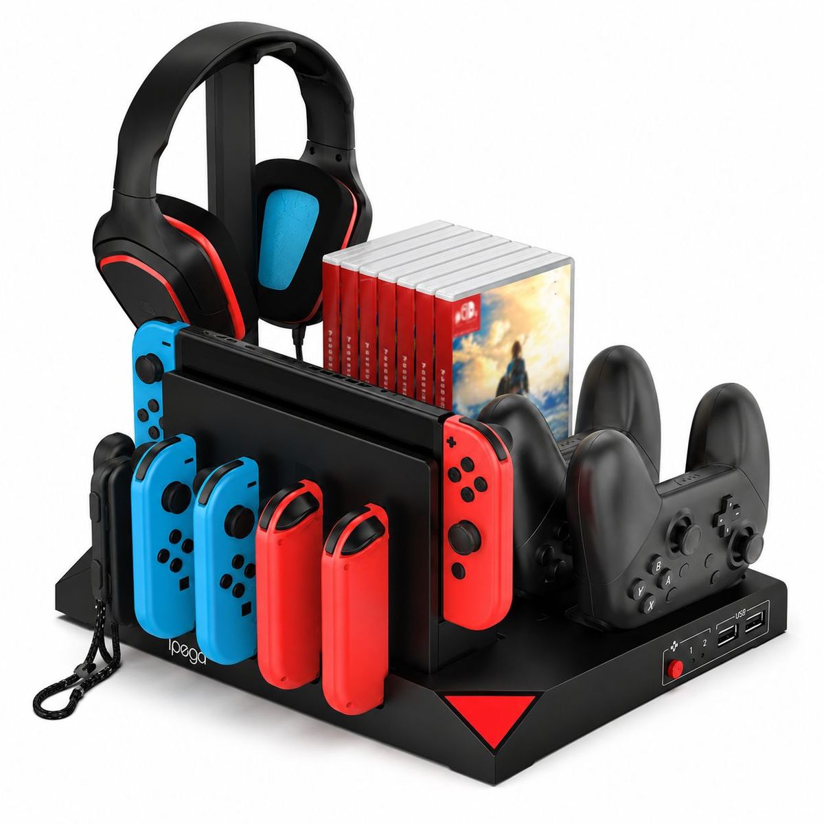 ACTUAL - Base Vertical Multifuncional 9 en 1 Compatible Nintendo Switch Base Carga y Sistema de Enfriamiento