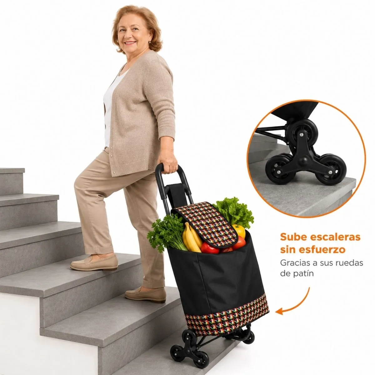 Carro De Compras Con Asiento - 60L y Ruedas Sube Escalera / 60 L, marca GENERICO - Foto 2