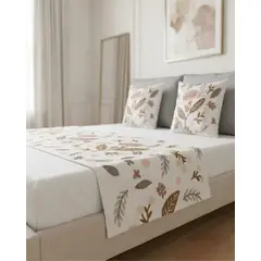 GENERICO - Piecera Manta de Cama Texturizada con Bordado Botanico