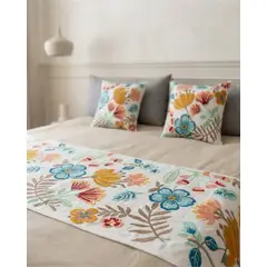 GENERICO - Piecera Manta de Cama Texturizada con Bordado Botanico