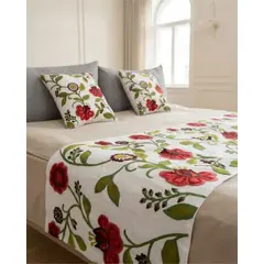 GENERICO - Piecera Manta de Cama Texturizada con Bordado Botanico