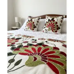GENERICO - Piecera Manta de Cama Texturizada con Bordado Botanico