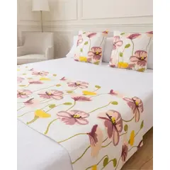GENERICO - Piecera Manta de Cama Texturizada con Bordado Botanico
