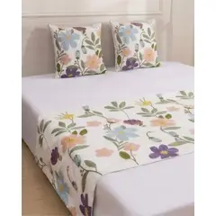 GENERICO - Piecera Manta de Cama Texturizada con Bordado Botanico