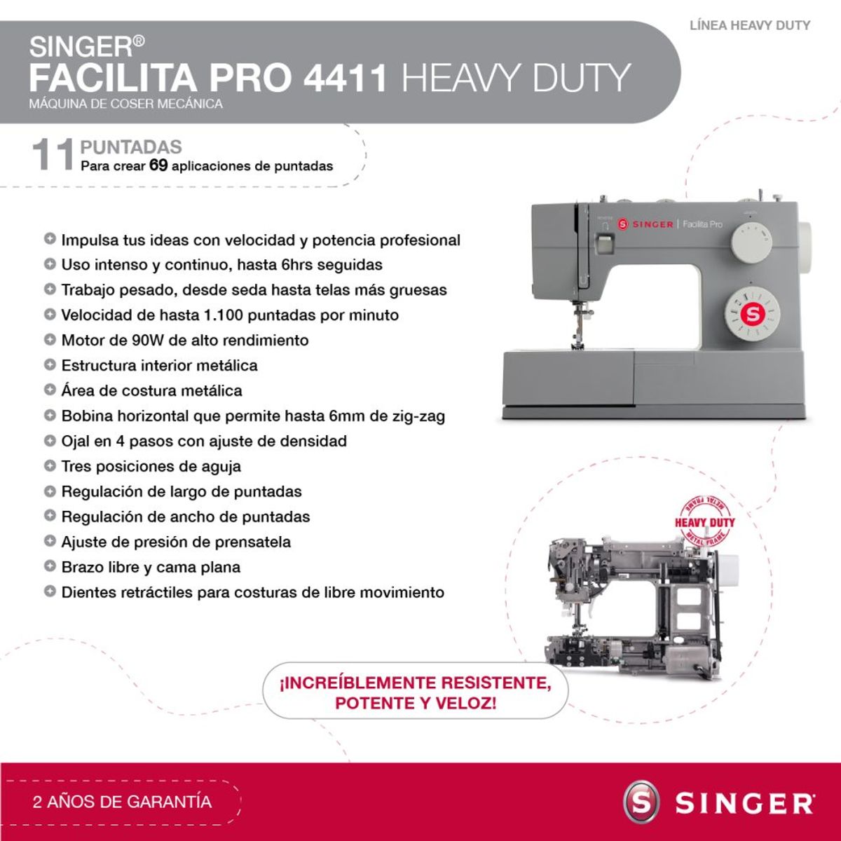 SINGER - Máquina De Coser Recta Singer Facilita Pro 4411 Heavy Duty