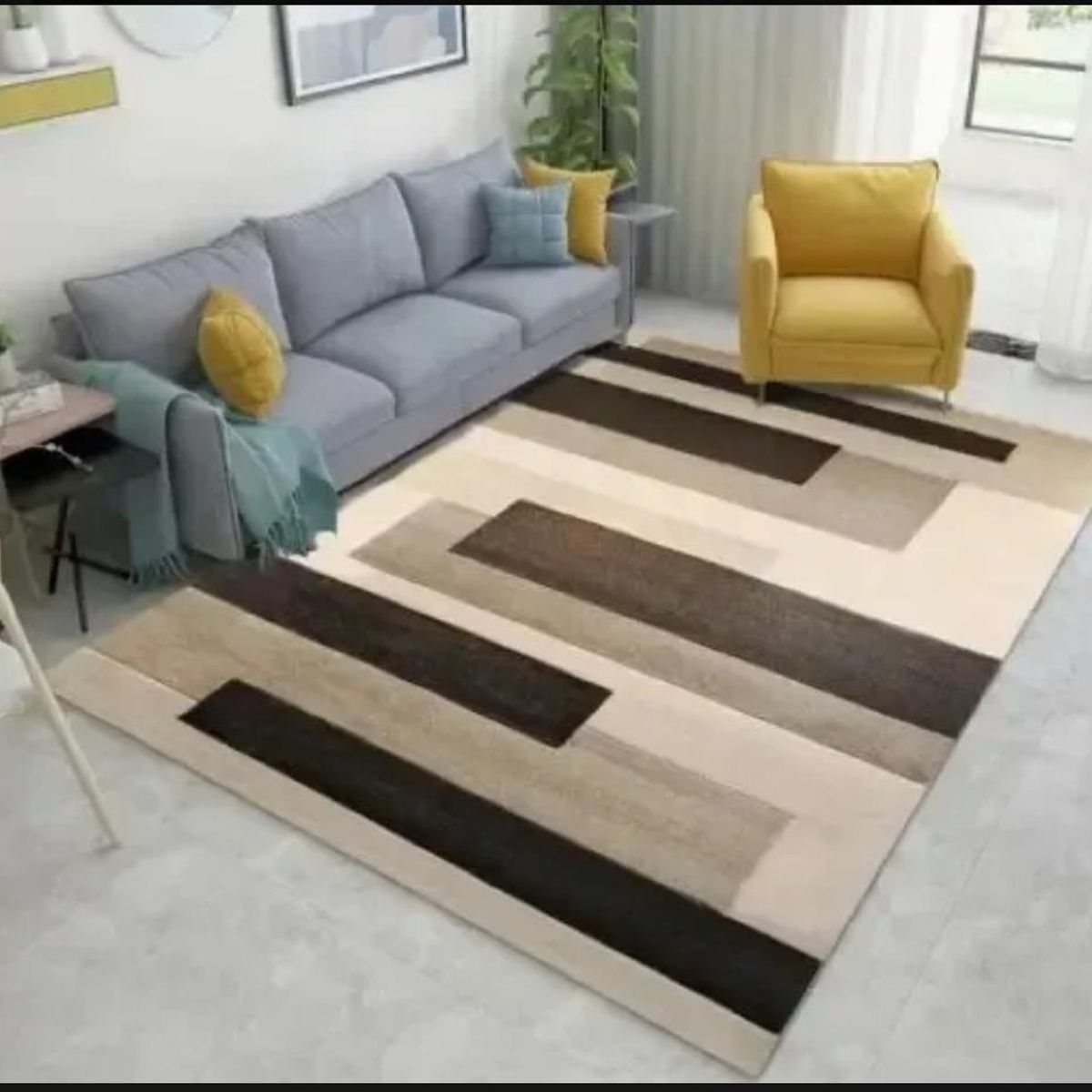 GENERICO - Alfombra Moderna Geométrica Beige y Café  Diseño Minimalista para Sala y Living