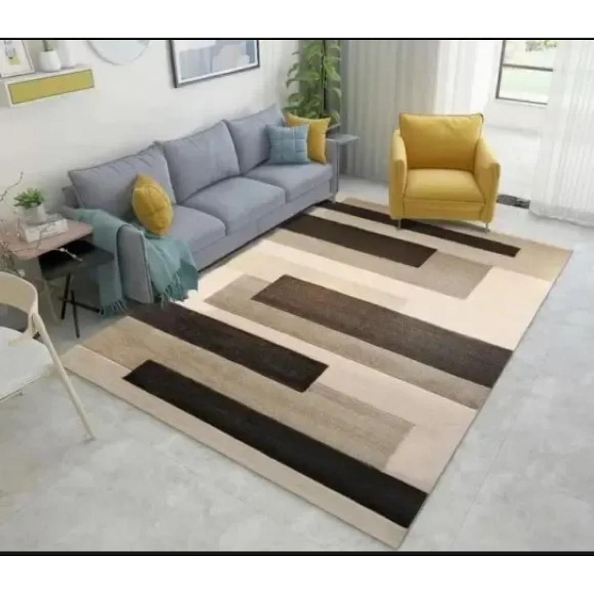 GENERICO - Alfombra Moderna Geométrica Beige y Café  Diseño Minimalista para Sala y Living