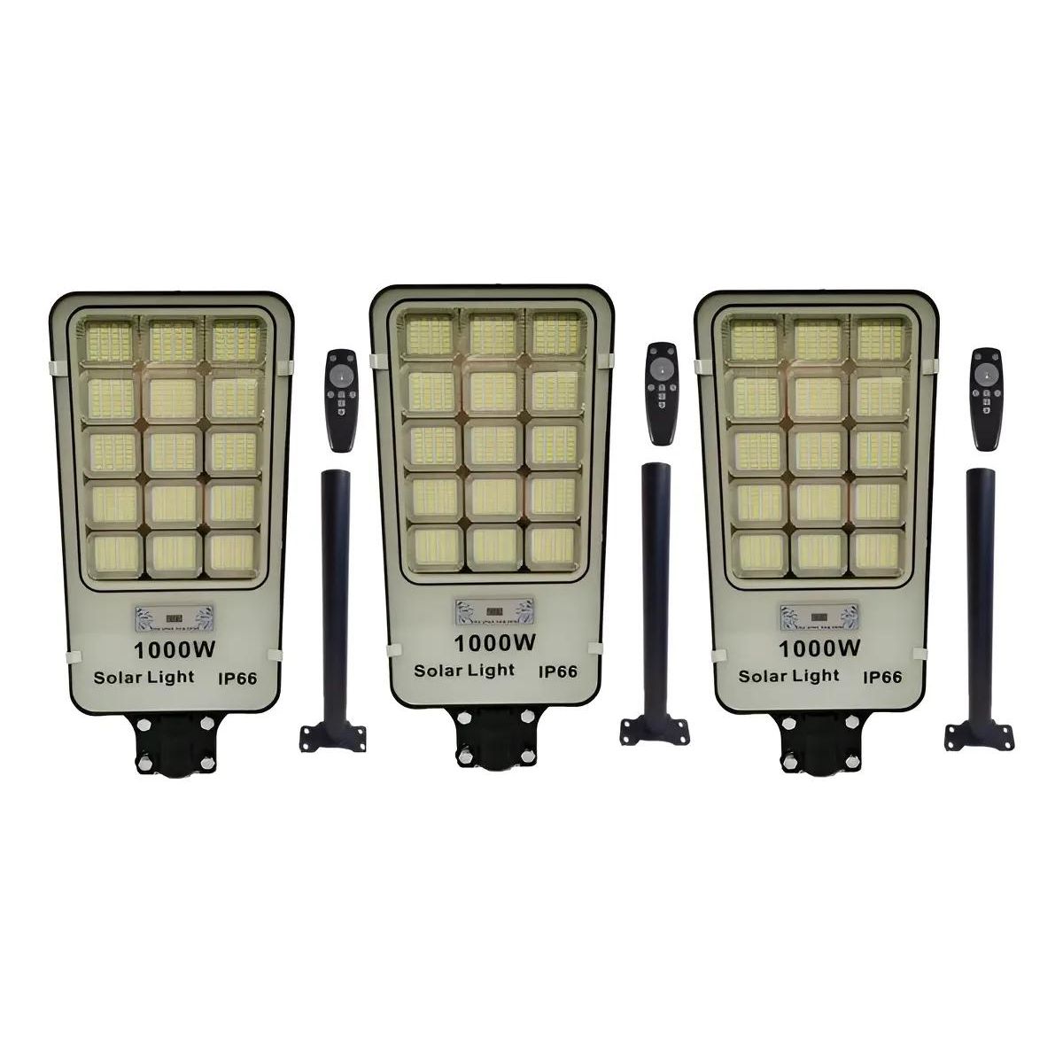GENERICO - Pack 3 Focos Solares 1000W para Exterior en Poste
