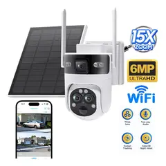 GENERICO - Cámara de vigilancia PTZ solar WiFi 6MP con zoom
