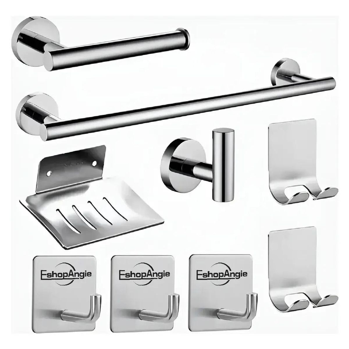 GENERICO - Set de 9 Accesorios para Baño en Acero Inoxidable