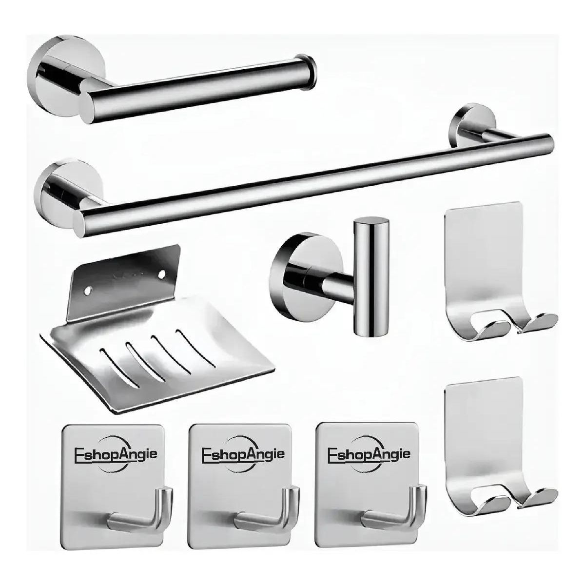 GENERICO - Set de 9 Accesorios para Baño en Acero Inoxidable