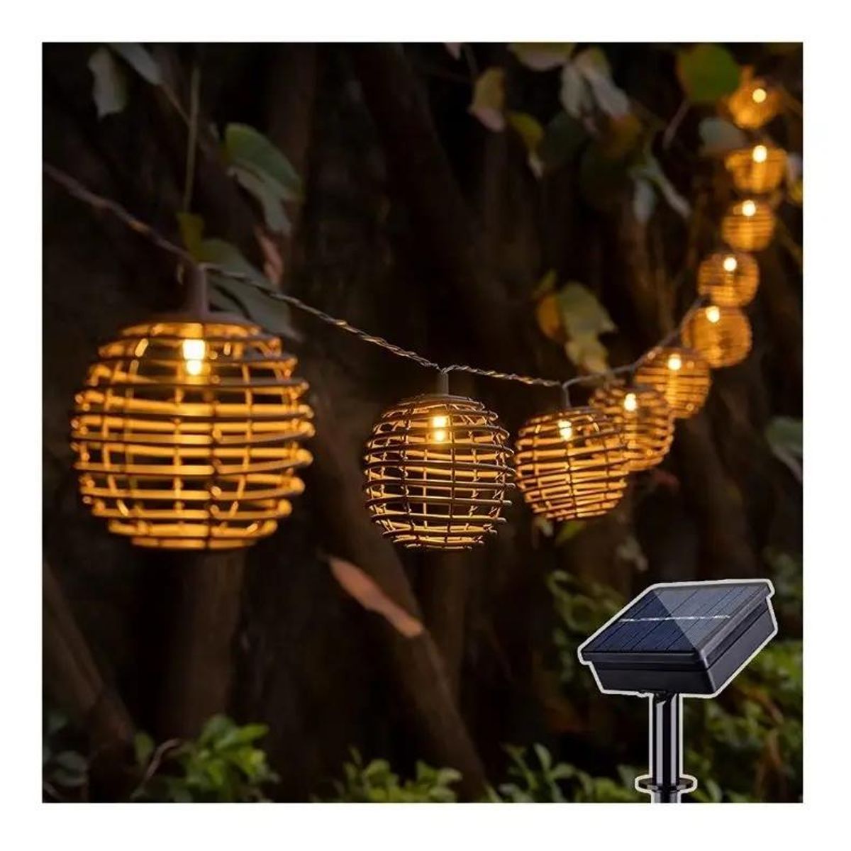 GENERICO - Guirnalda Solar Decorativa de Ratán con 10 LEDs