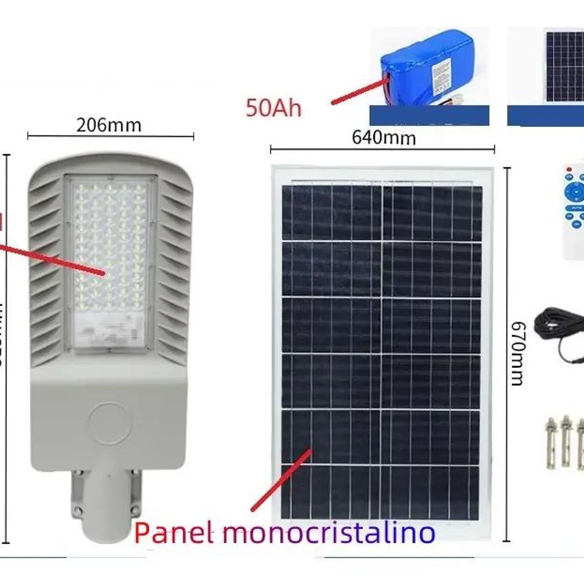 GENERICO - Lámpara solar de calle con panel monocristalino 64x67 cm