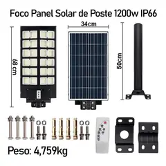 GENERICO - Foco Solar para Poste 1200W con Control Remoto y Sensor