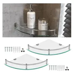 GENERICO - Repisa Esquinera de Vidrio Templado 2 Pisos para Baño