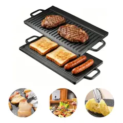 GENERICO - Plancha churrasquera reversible de hierro fundido 50 cm