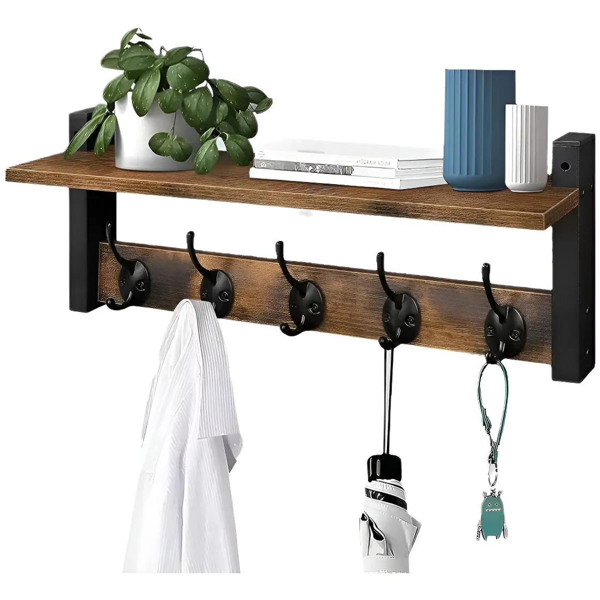 GENERICO - Repisa perchero estante de pared multifuncional