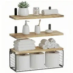 GENERICO - Repisas flotantes de madera pino natural con soporte metá