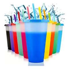 GENERICO - Set 10 Vasos Cambia Color 710ml con Tapa y Popote