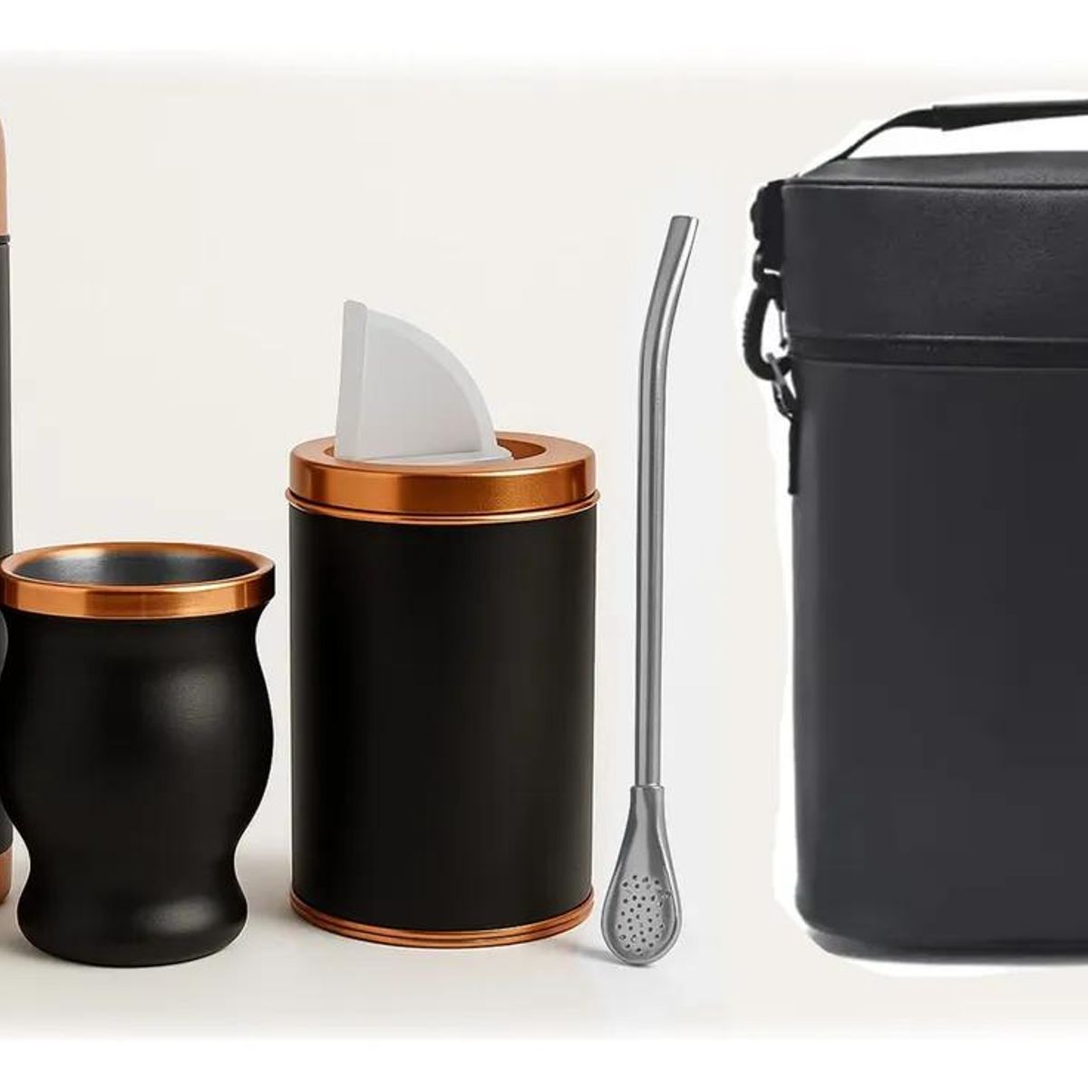 GENERICO - Set de mate negro y cobre con bolso acero inoxidable