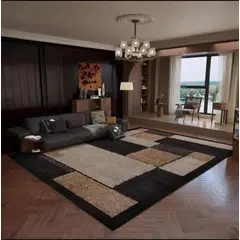 GENERICO - Alfombra Moderna Geométrica – Tonos Beige, Café y Negro