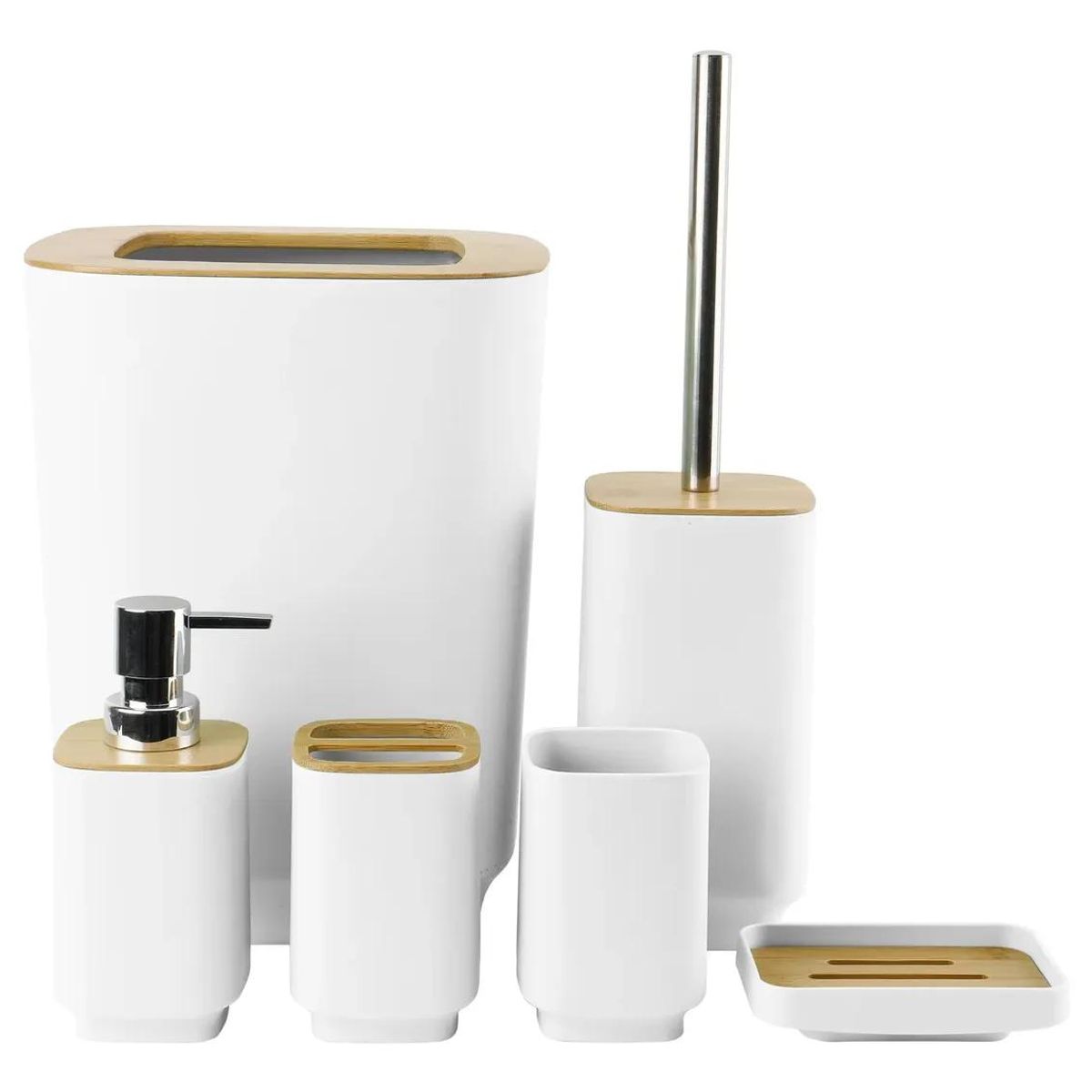 GENERICO - Set de baño 6 piezas en bambú con lavado y almacenamiento
