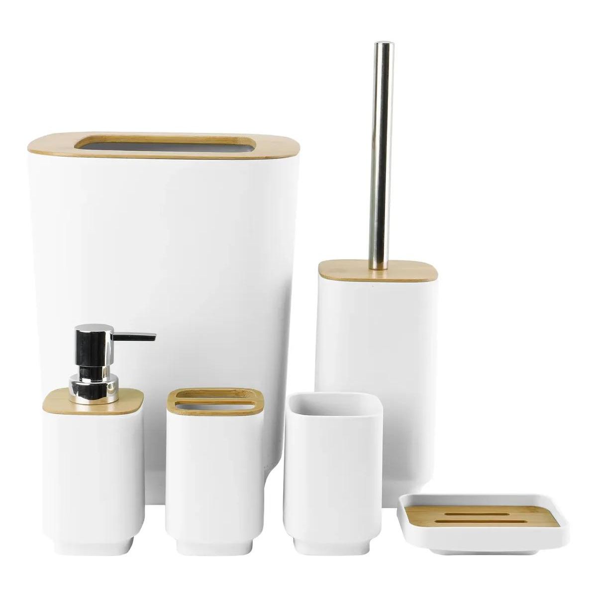 GENERICO - Set de baño 6 piezas en bambú con lavado y almacenamiento