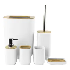 GENERICO - Set de baño 6 piezas en bambú con lavado y almacenamiento